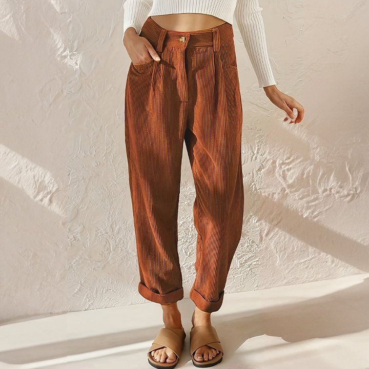 Chic High-Waist Corduroy Trousers