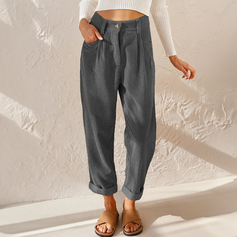 Chic High-Waist Corduroy Trousers