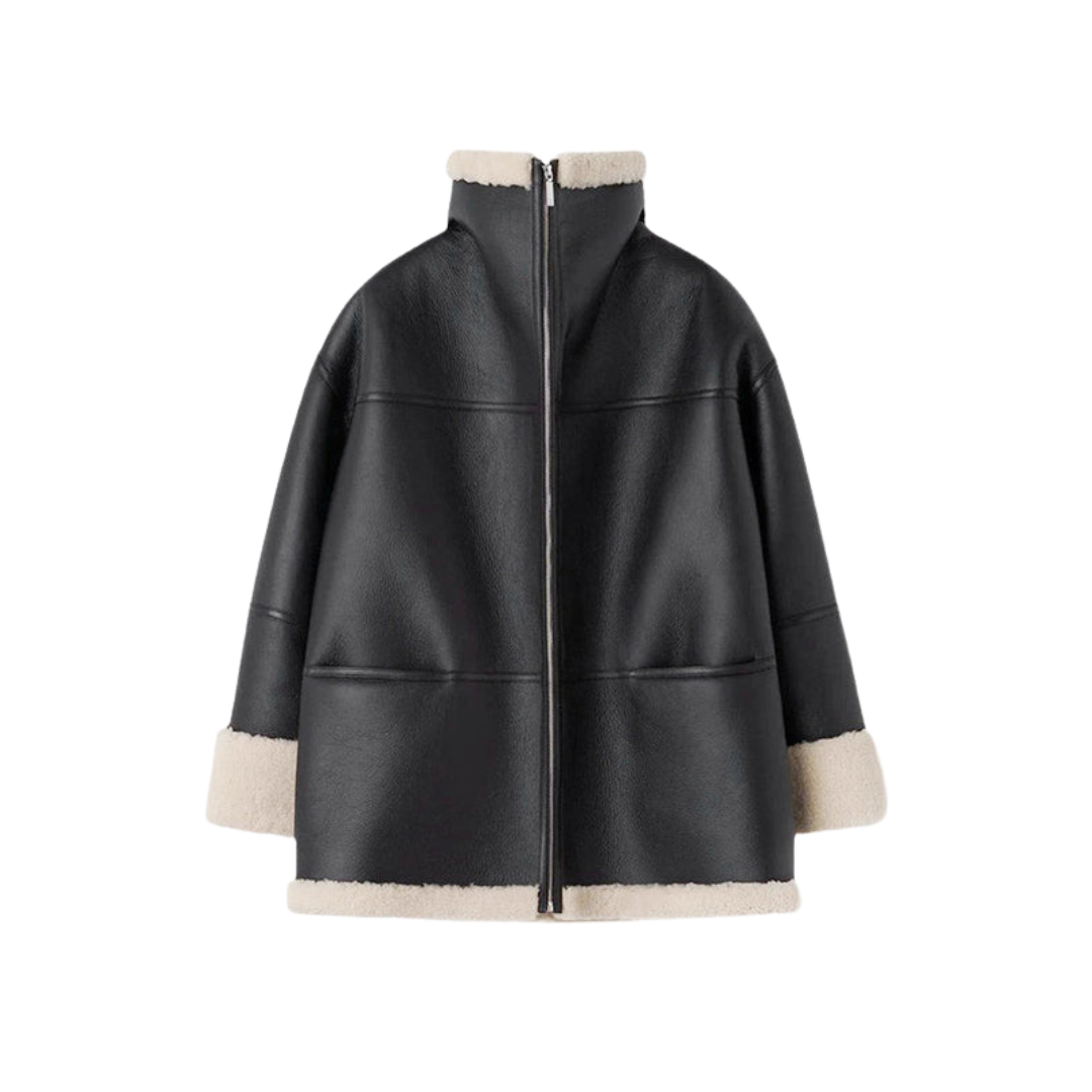 Luxe Leather & Fur Overcoat for Unmatched Elegance