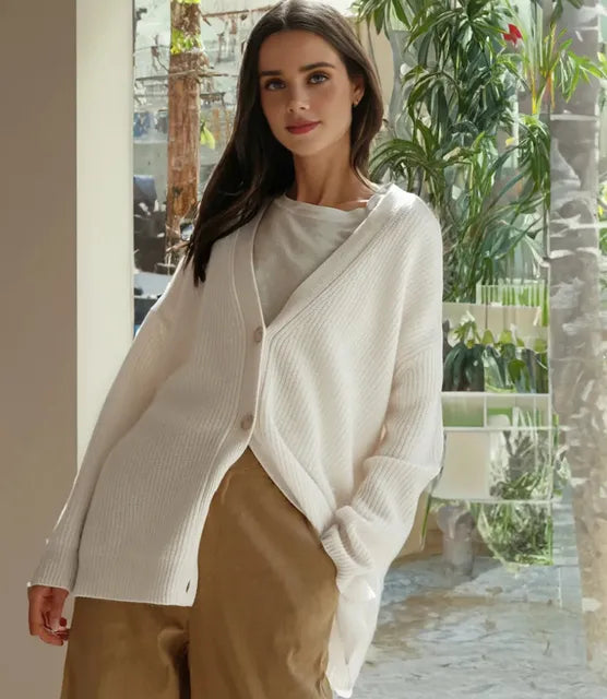 Chic V-Neck Cashmere Cardigan for Luxe Comfort