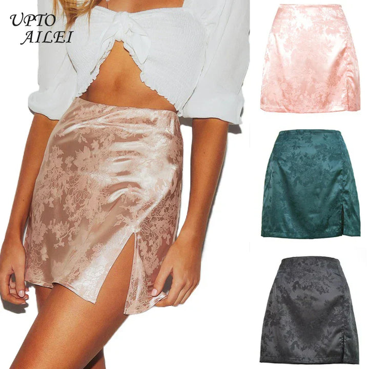 Charming Floral Satin Mini Skirt