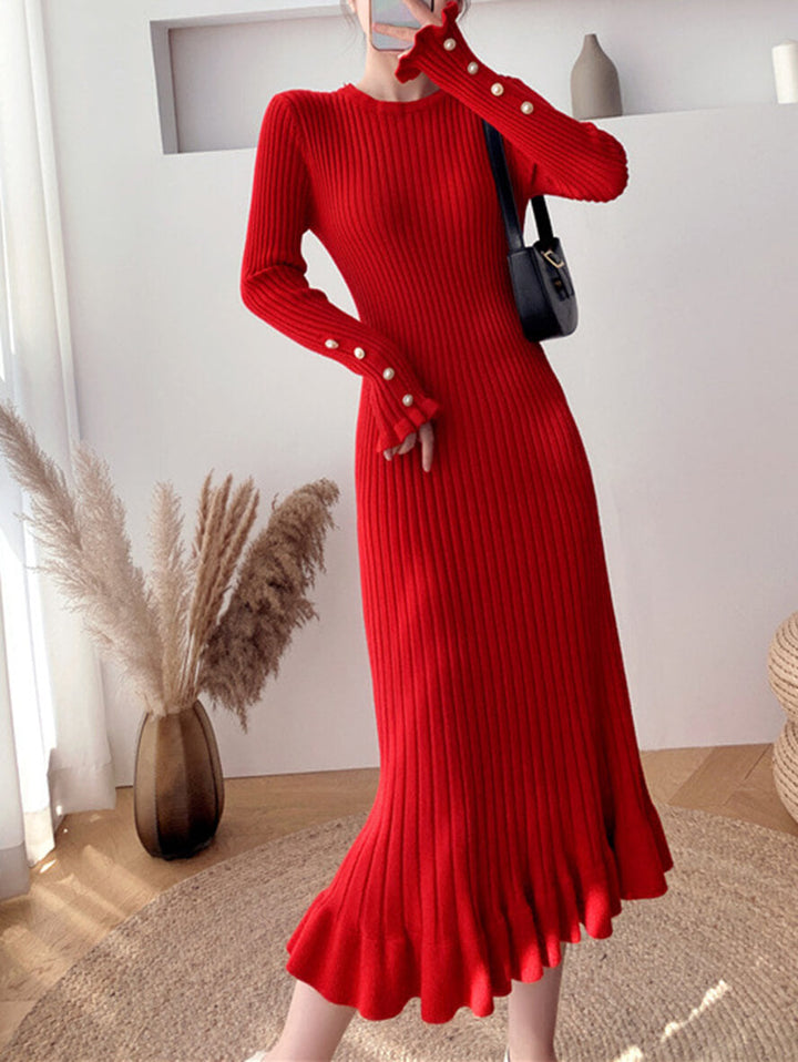 Stunning Midi Dress Adorned with Graceful Ruffles