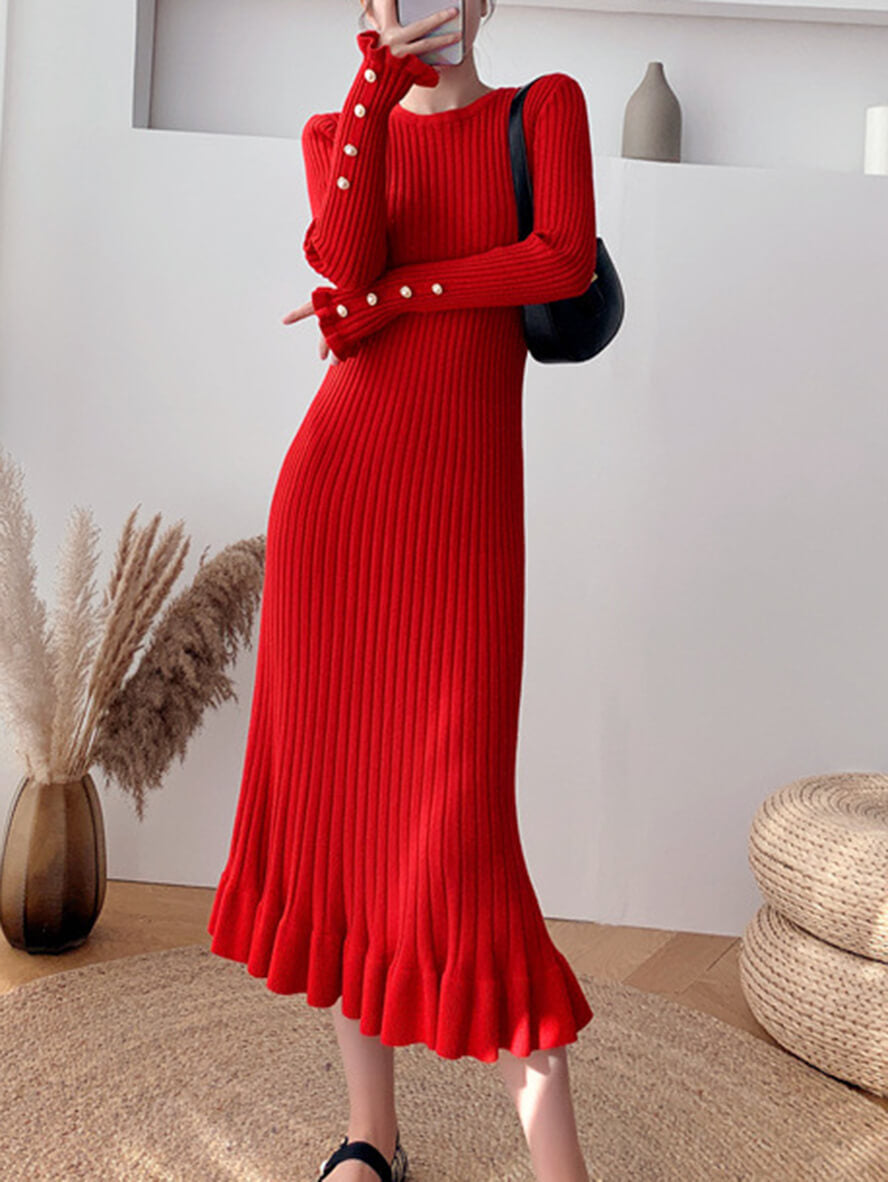 Stunning Midi Dress Adorned with Graceful Ruffles