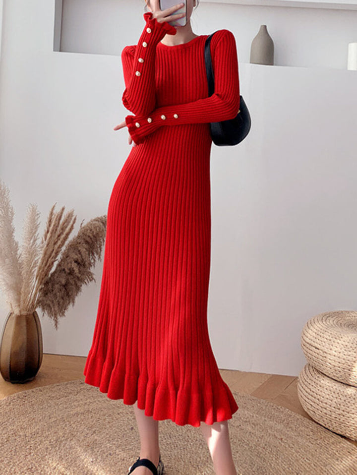 Stunning Midi Dress Adorned with Graceful Ruffles