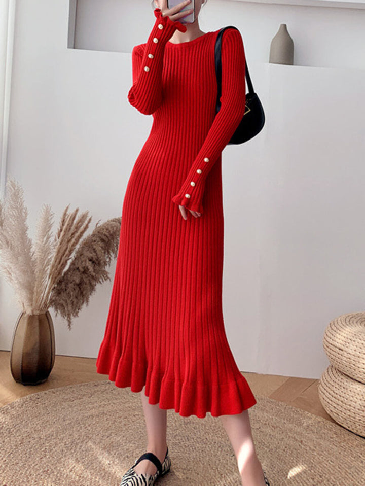 Stunning Midi Dress Adorned with Graceful Ruffles