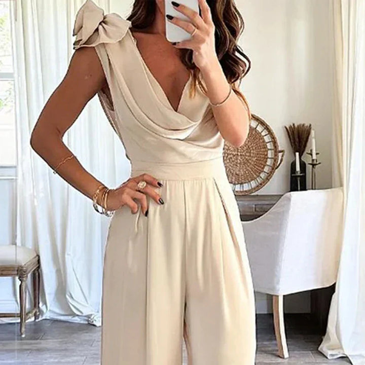 Elegant Jumpsuit with Flowing Cascading Neckline