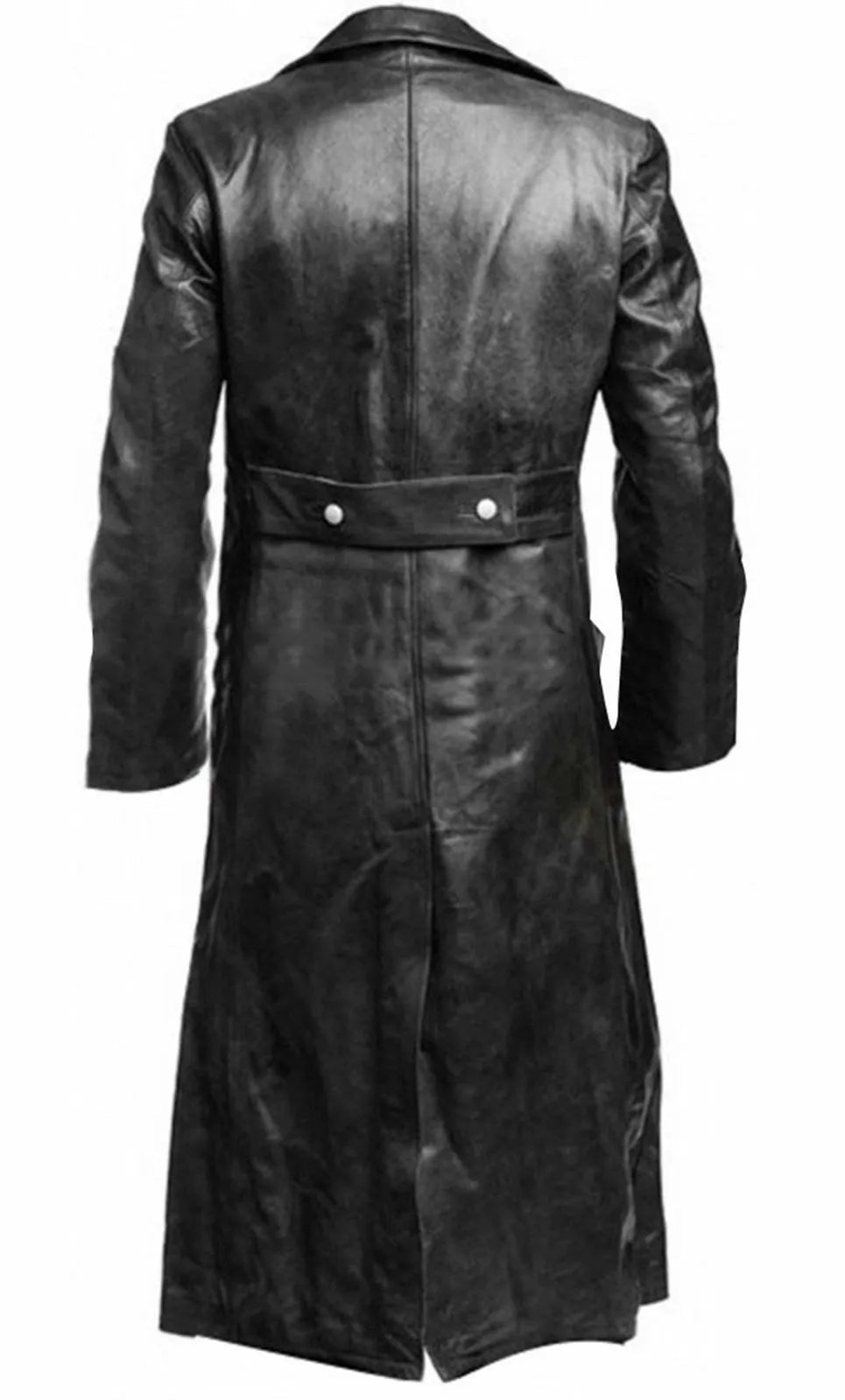 Sleek Black Leather Trench Coat for Timeless Elegance