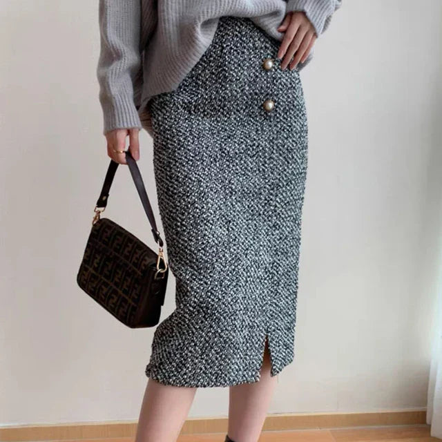 Chic Midi Tweed Skirt for Effortless Elegance