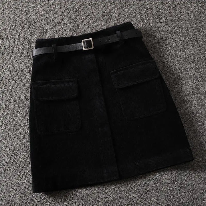 Chic Ribbed Velvet Mini Skirt with Stylish Pockets