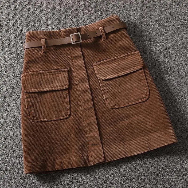 Chic Ribbed Velvet Mini Skirt with Stylish Pockets