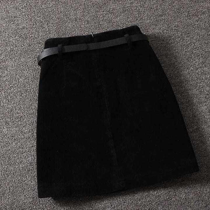 Chic Ribbed Velvet Mini Skirt with Stylish Pockets