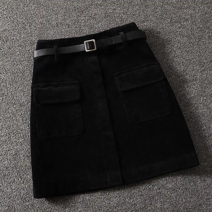 Chic Ribbed Velvet Mini Skirt with Stylish Pockets