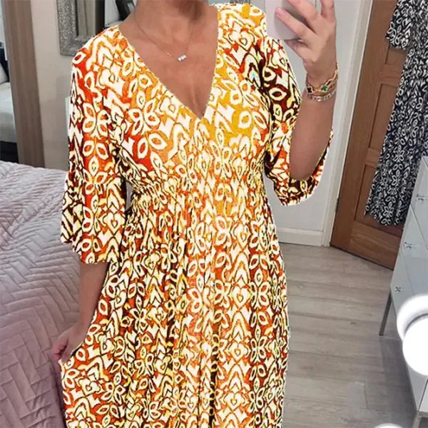 Charming Floral V-Neck Dress