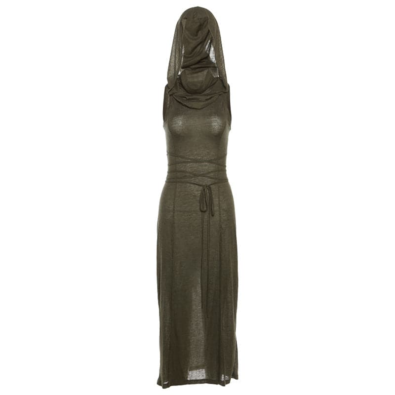 Stylish Sleeveless Maxi Hoodie Dress