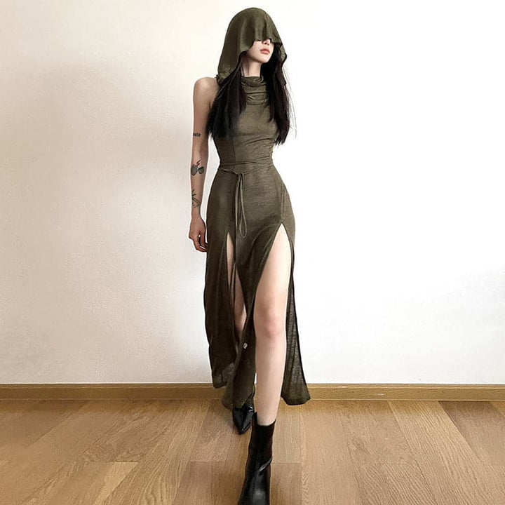 Stylish Sleeveless Maxi Hoodie Dress