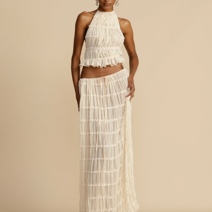 Stylish Halter Neck Top and Matching Skirt Set