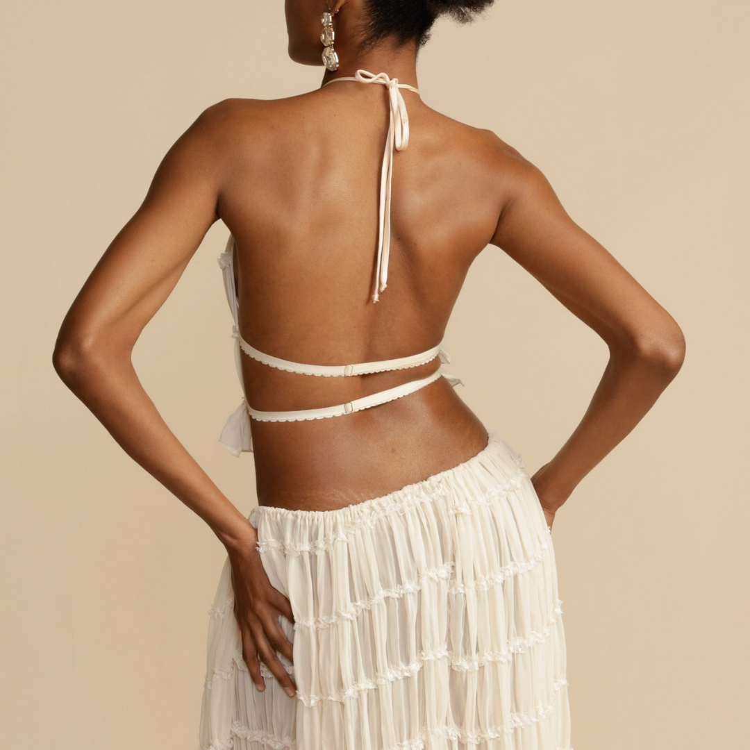 Stylish Halter Neck Top and Matching Skirt Set