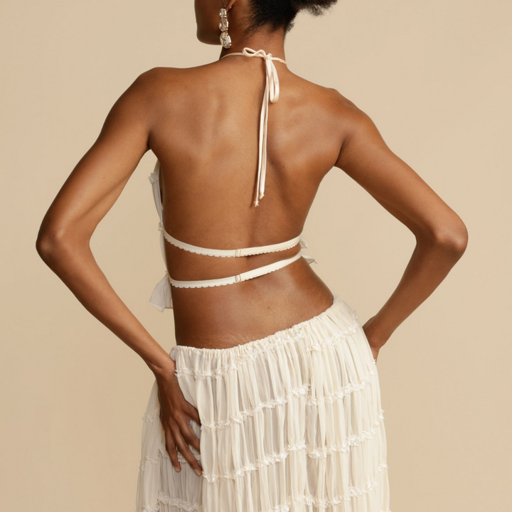 Stylish Halter Neck Top and Matching Skirt Set