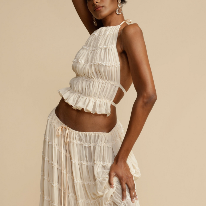 Stylish Halter Neck Top and Matching Skirt Set
