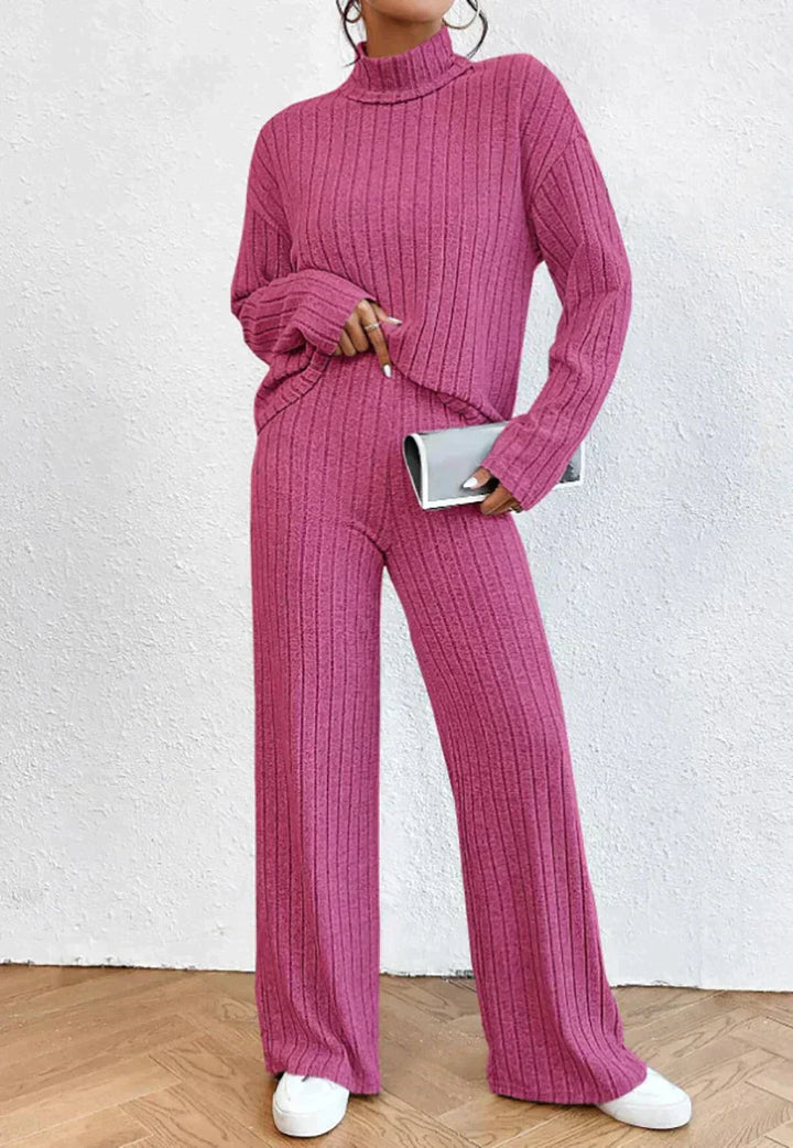Cozy Knitted Trousers and Stylish Turtleneck Set