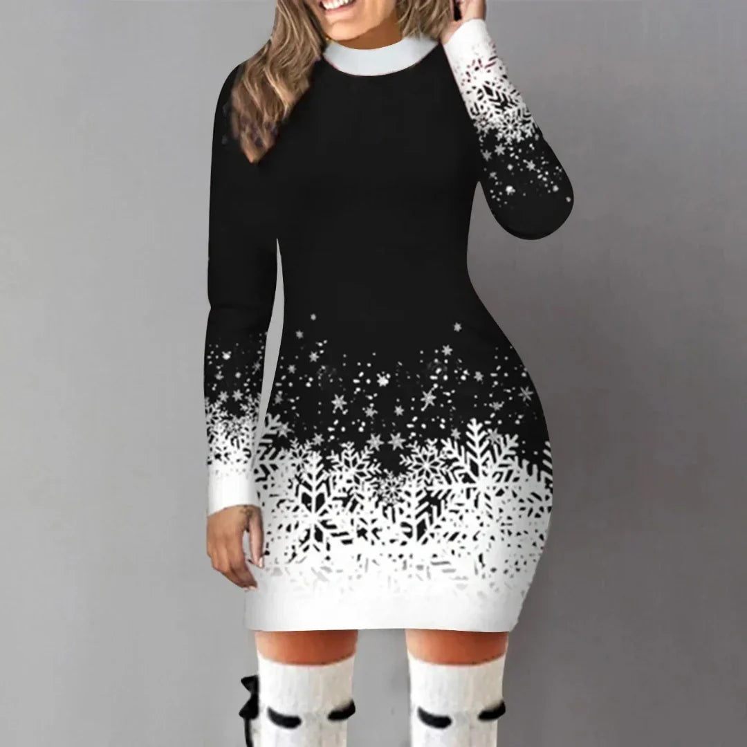 Winter Wonderland Cozy Sweater Dress with Snowflake Design