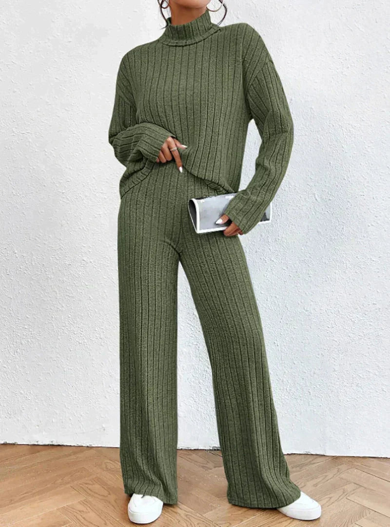 Cozy Knitted Trousers and Stylish Turtleneck Set
