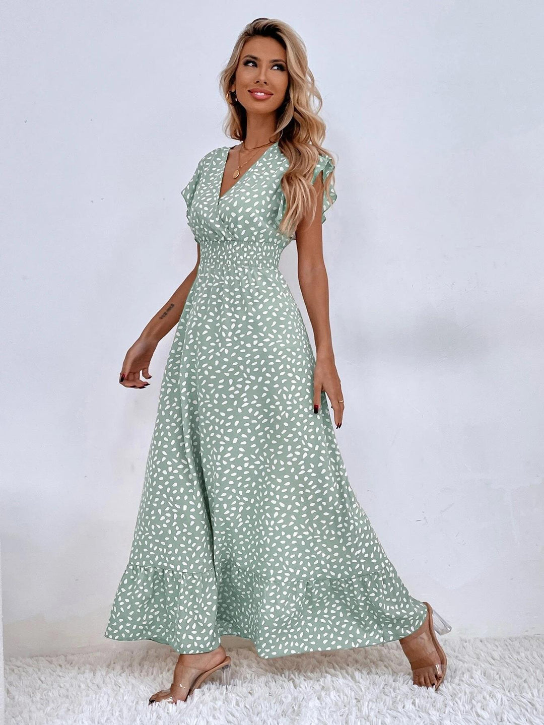 Elegant Maxi Dress Adorned with Chic Dots