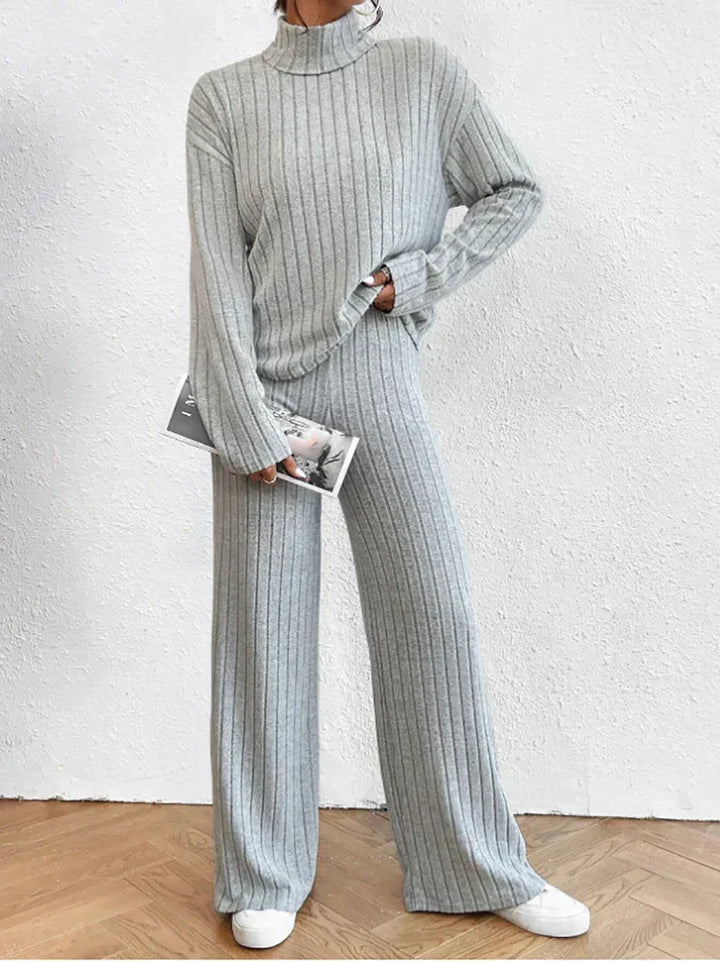 Cozy Knitted Trousers and Stylish Turtleneck Set