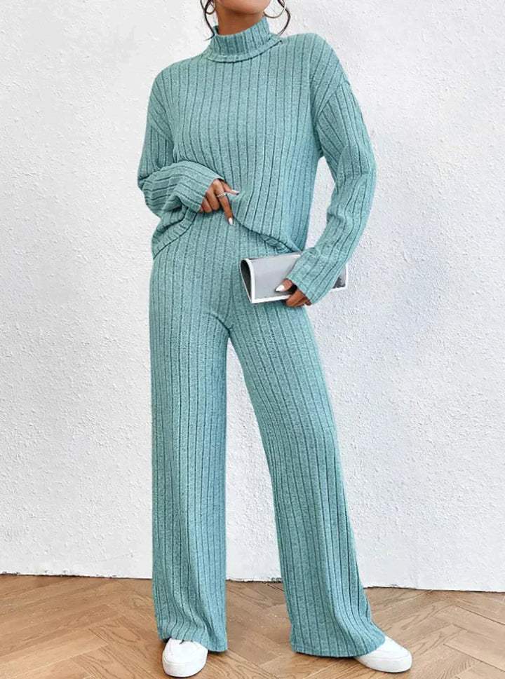 Cozy Knitted Trousers and Stylish Turtleneck Set