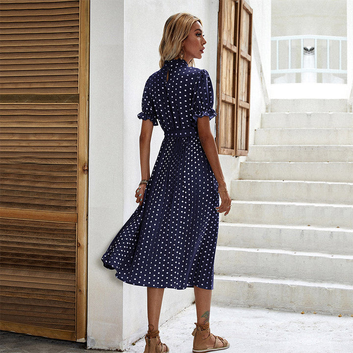 Chic Midi Dress Adorned with Fun Polka Dots