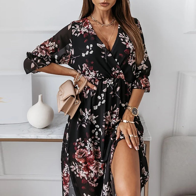 Chic Midi Dress with Alluring Side Slit