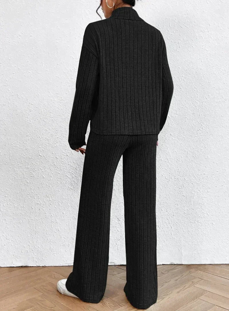 Cozy Knitted Trousers and Stylish Turtleneck Set