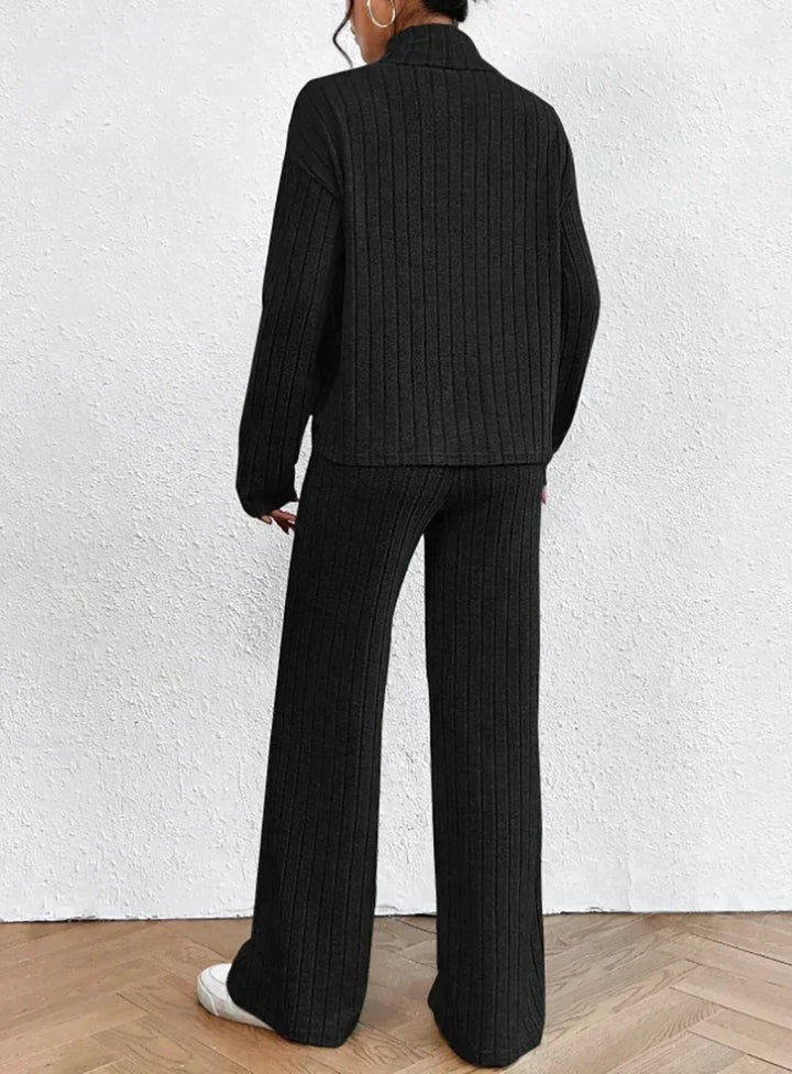 Cozy Knitted Trousers and Stylish Turtleneck Set