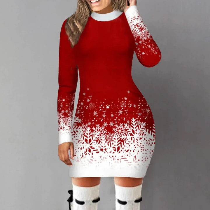 Winter Wonderland Cozy Sweater Dress with Snowflake Design
