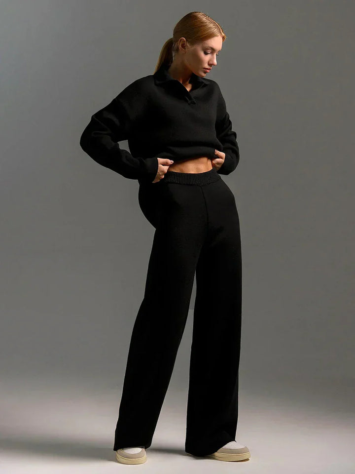 Stylish Cotton Polo Set with Flattering Flare Pants