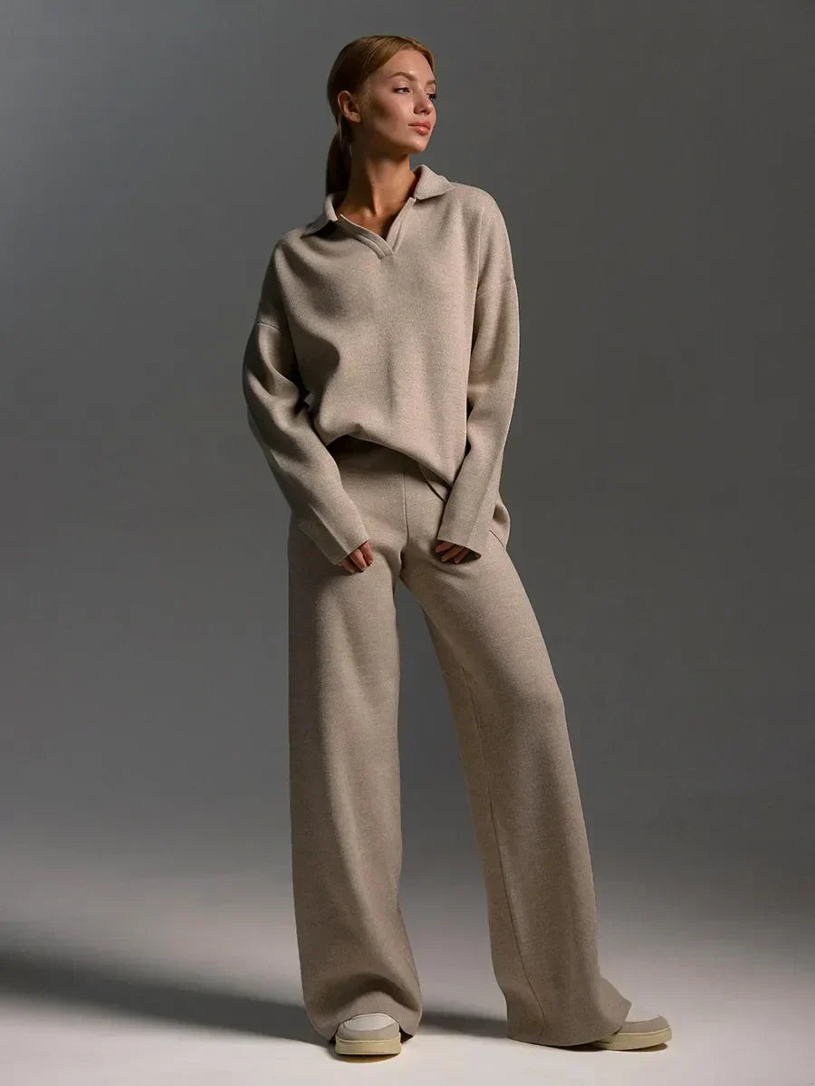 Stylish Cotton Polo Set with Flattering Flare Pants