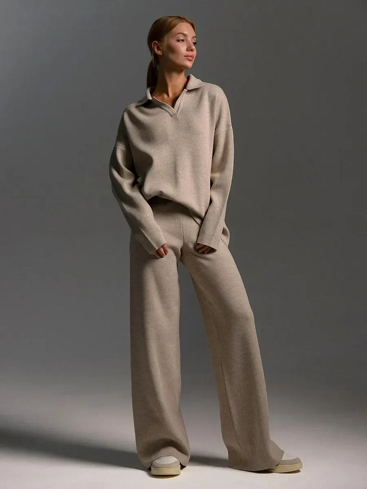 Stylish Cotton Polo Set with Flattering Flare Pants