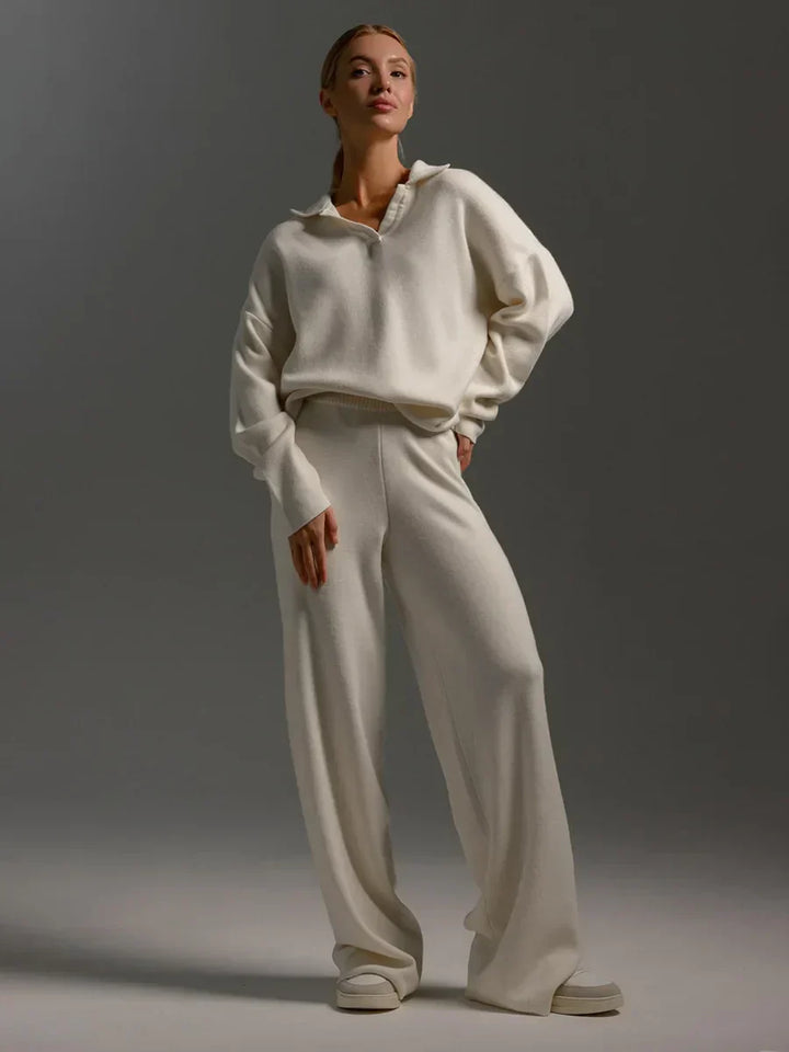 Stylish Cotton Polo Set with Flattering Flare Pants