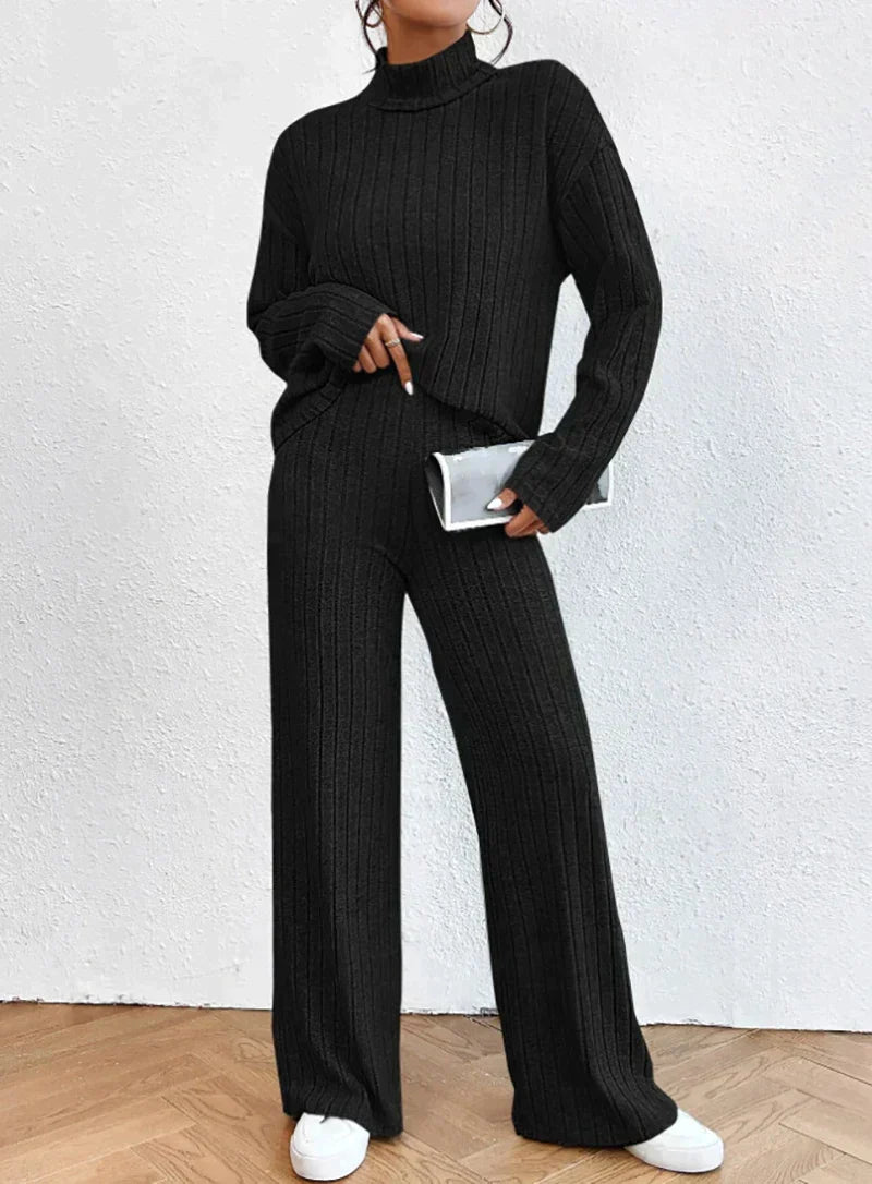 Cozy Knitted Trousers and Stylish Turtleneck Set