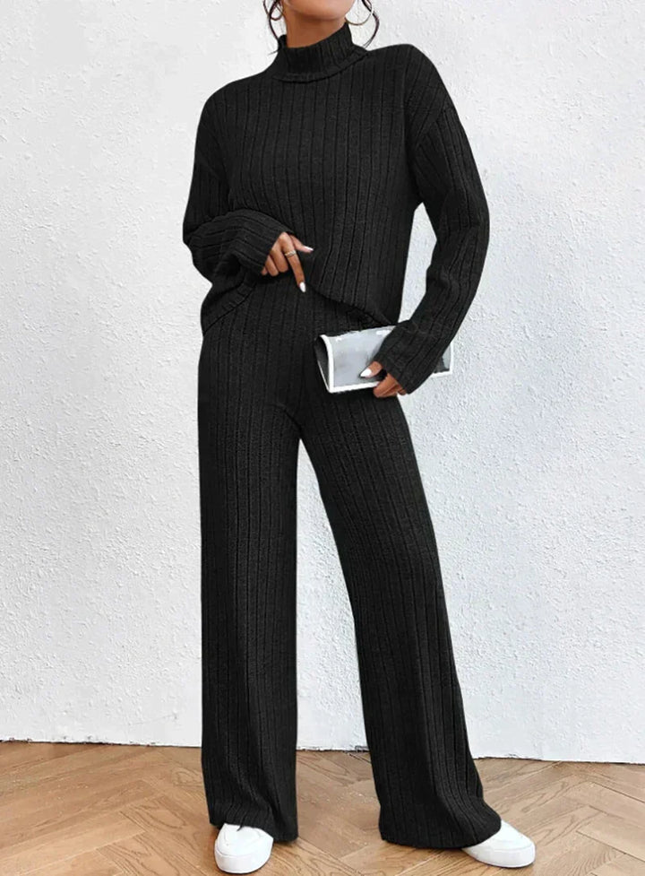 Cozy Knitted Trousers and Stylish Turtleneck Set