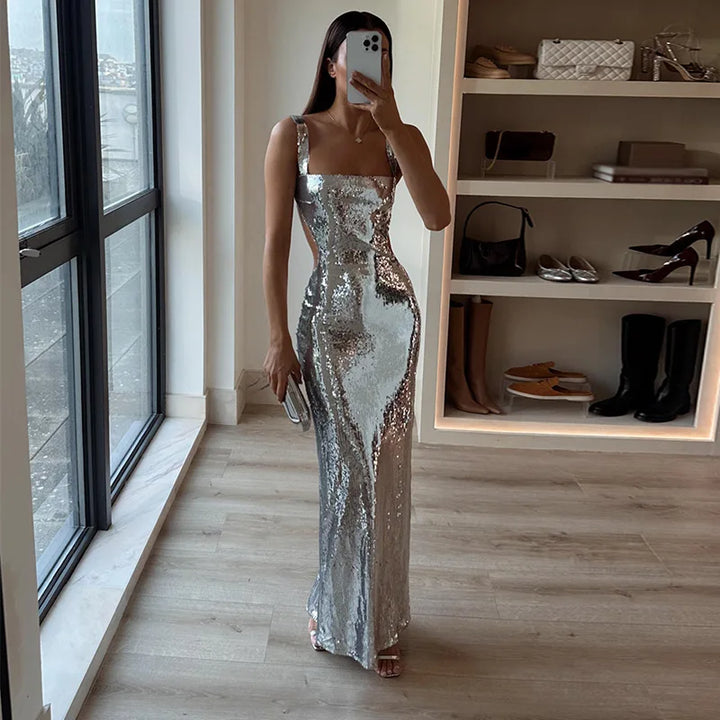 Elegant Silver Maxi Dress for Stunning Elegance