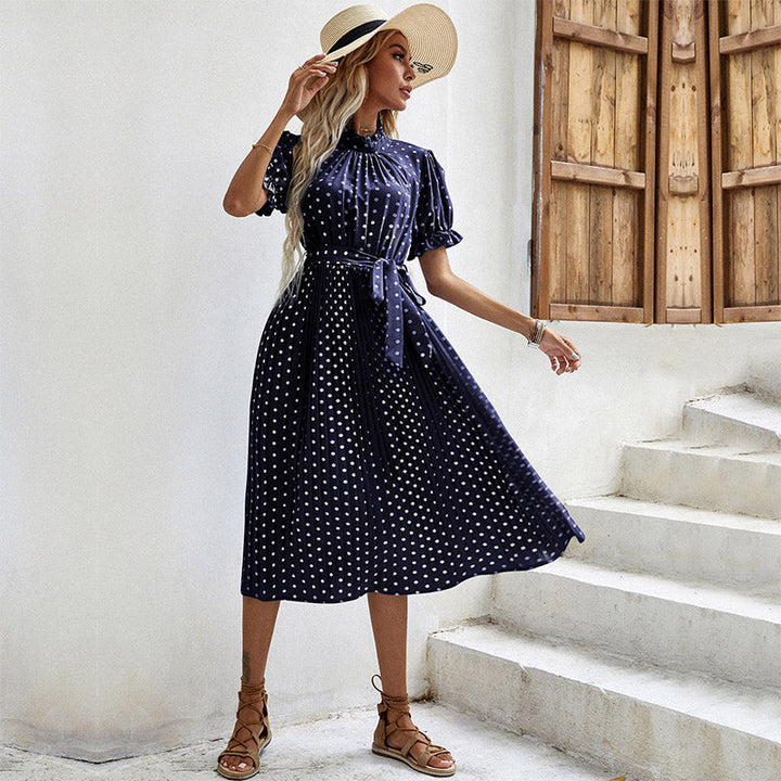 Chic Midi Dress Adorned with Fun Polka Dots