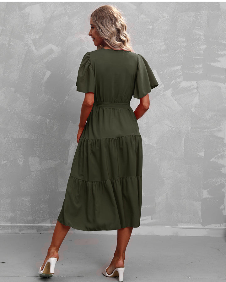 Chic Midi Dress Featuring Exquisite Ruffles