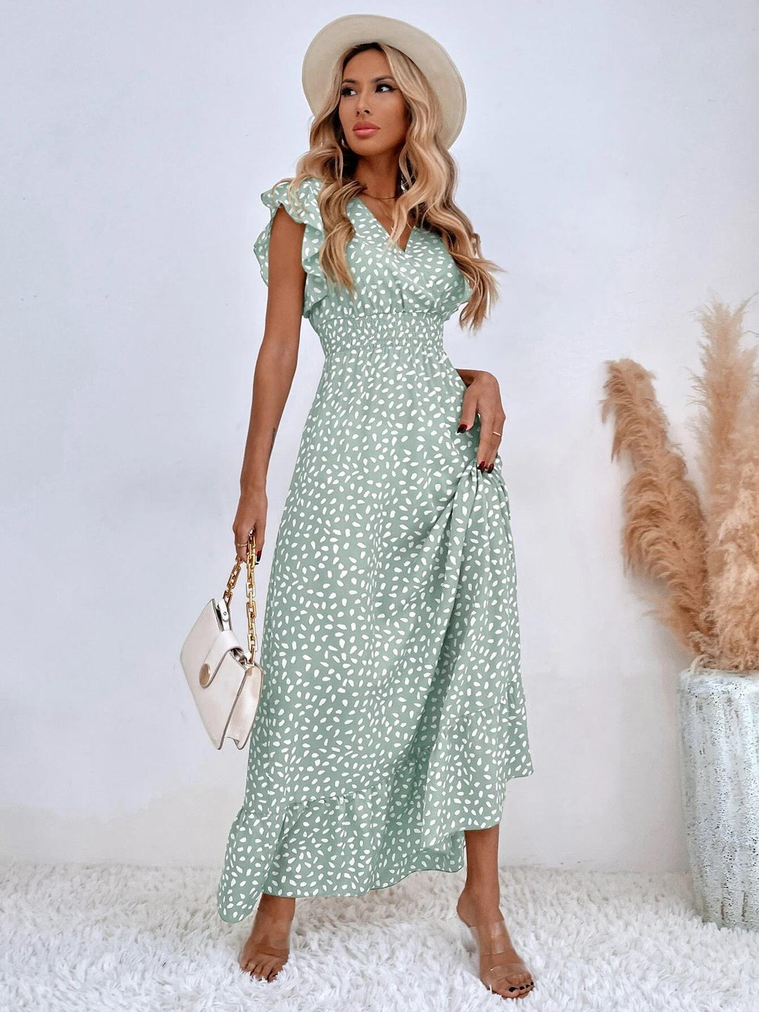 Elegant Maxi Dress Adorned with Chic Dots