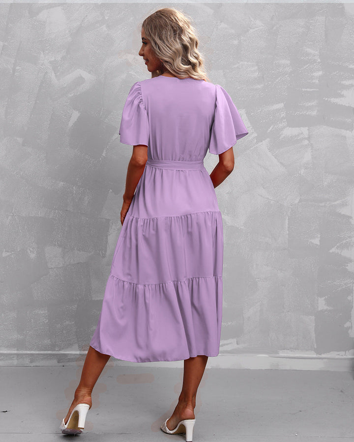 Chic Midi Dress Featuring Exquisite Ruffles