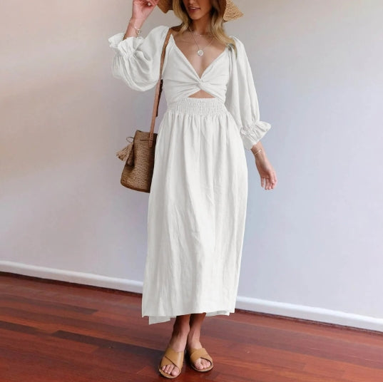 Elegant French Dress with Stylish Ruffled Sleeves