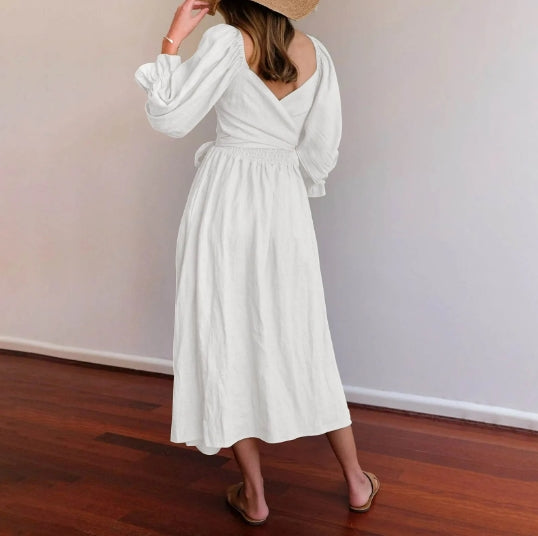 Elegant French Dress with Stylish Ruffled Sleeves