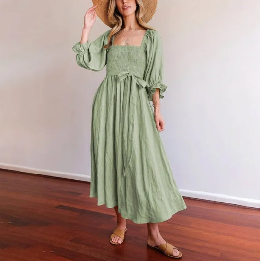 Elegant French Dress with Stylish Ruffled Sleeves