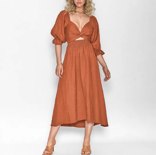 Elegant French Dress with Stylish Ruffled Sleeves