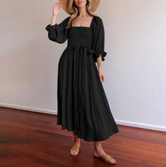 Elegant French Dress with Stylish Ruffled Sleeves